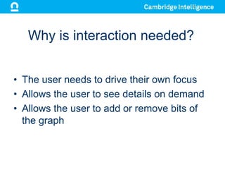 Why is interaction needed?
• The user needs to drive their own focus
• Allows the user to see details on demand
• Allows the user to add or remove bits of
the graph
 