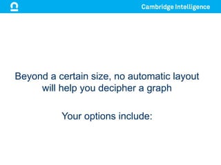 Beyond a certain size, no automatic layout
will help you decipher a graph
Your options include:
 
