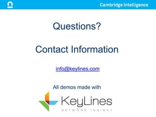 All demos made with
info@keylines.com
Questions?
Contact Information
 