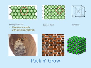 Pack 
n’ 
Grow 
Hexagonal 
Pack 
• Maximum 
strength 
with 
minimum 
materials 
Square 
Pack 
LaUces 
 