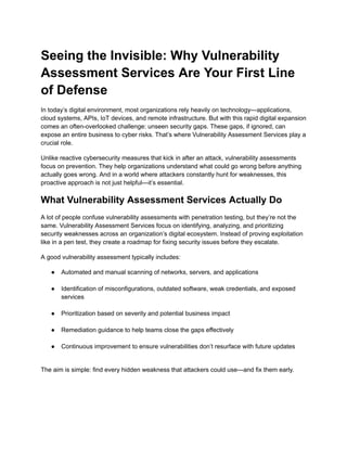 Image showcasing Seeing the Invisible_ Why Vulnerability Assessment Services Are Your ...