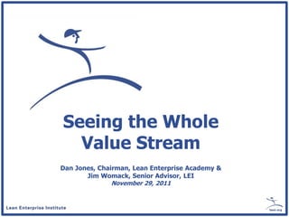 Seeing the Whole
  Value Stream
Dan Jones, Chairman, Lean Enterprise Academy &
       Jim Womack, Senior Advisor, LEI
               November 29, 2011
 