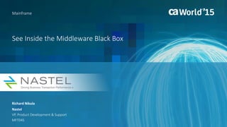See Inside the Middleware Black Box
Richard Nikula
Mainframe
Nastel
VP, Product Development & Support
MFT04S
 