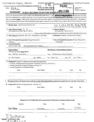 Seek Insurance New Jersey Corporate Documents