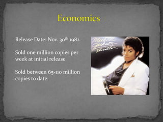 Release Date: Nov. 30th 1982
Sold one million copies per
week at initial release
Sold between 65-110 million
copies to date
 