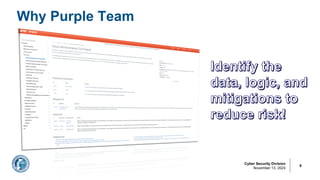 Cyber Security Division
November 13, 2024
Why Purple Team
9
 