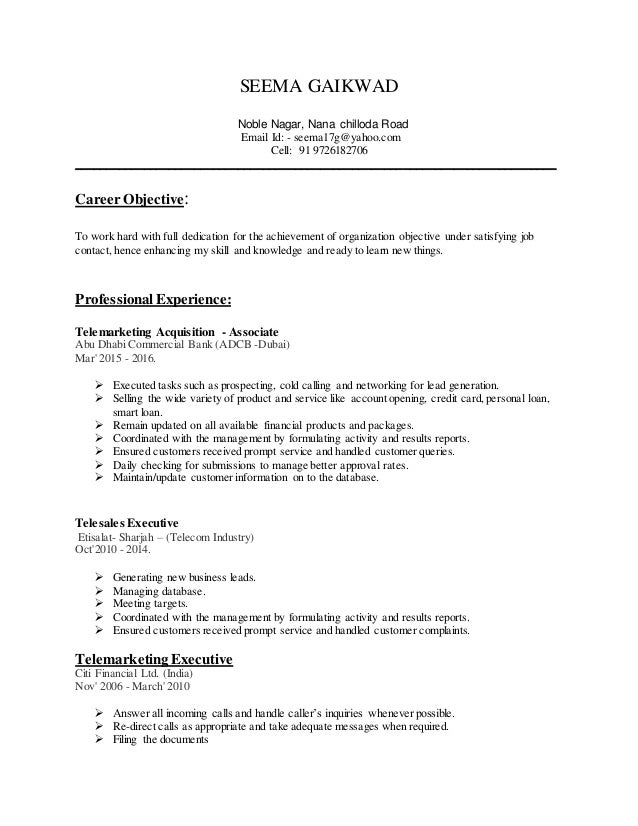 seema resume 2017 resume for telemarketing