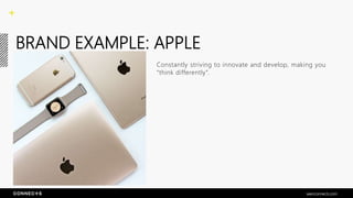 BRAND EXAMPLE: APPLE
Constantly striving to innovate and develop, making you
“think differently”.
seenconnects.com
 
