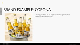 BRAND EXAMPLE: CORONA
Taking you back to an experience through emotive
branding and advertising.
seenconnects.com
 