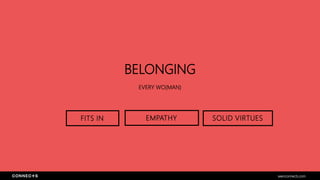 BELONGING
EVERY WO(MAN)
seenconnects.com
EMPATHY SOLID VIRTUESFITS IN
 