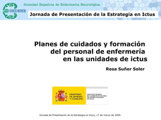 Planes de cuidados y formación  del personal de enfermería  en las unidades de ictus Rosa Suñer Soler   Jornada de Presentación de la Estrategia en Ictus 