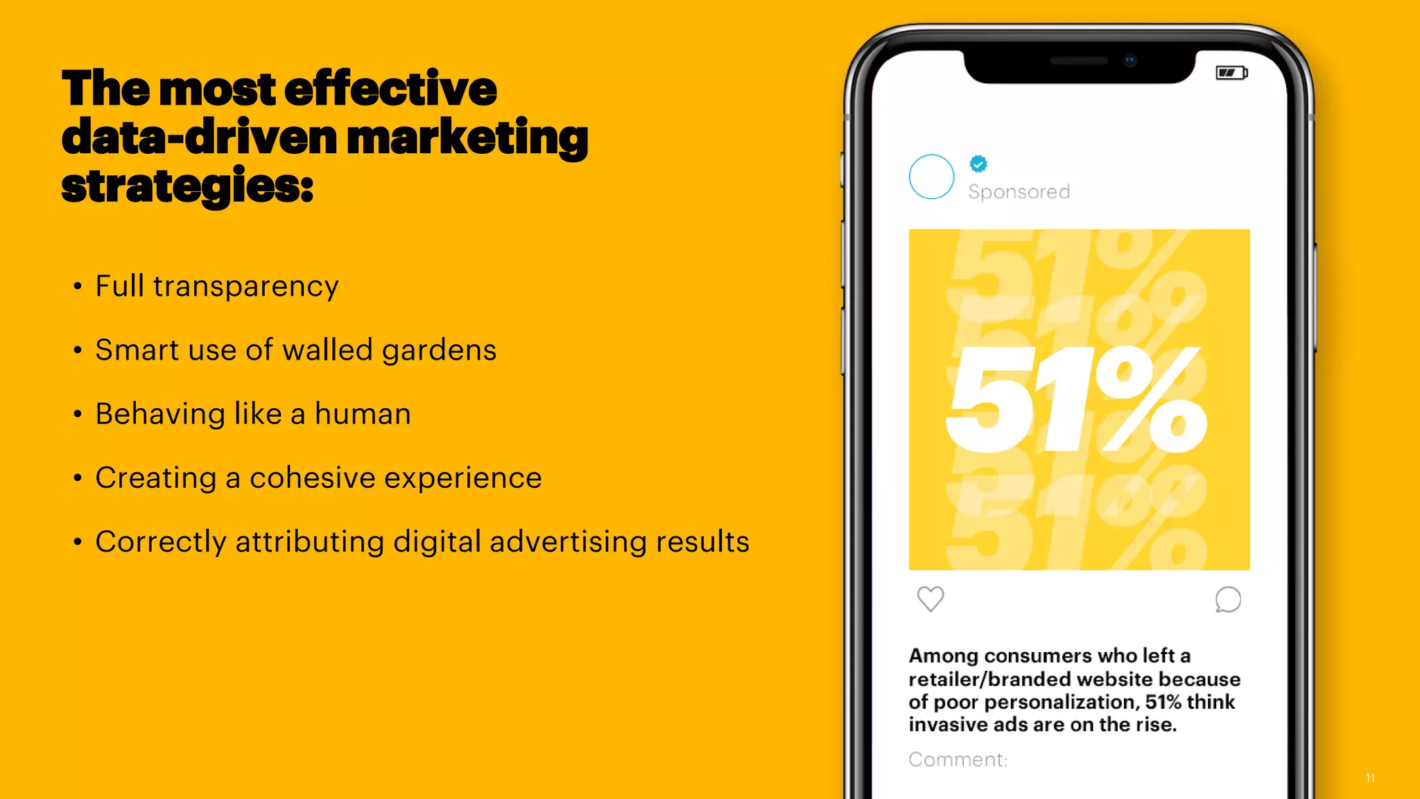 11
The most effective
data-driven marketing
strategies:
• Full transparency
• Smart use of walled gardens
• Behaving like a human
• Creating a cohesive experience
• Correctly attributing digital advertising results
 