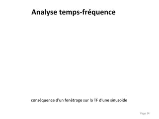Page 14
conséquence d'un fenêtrage sur la TF d'une sinusoïde
Analyse temps-fréquence
 