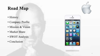 Road Map
• History
• Company Profile
• Mission & Vision
• Market Share
• SWOT Analysis
• Conclusion
2
 