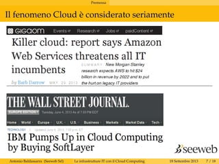 Premessa
Il fenomeno Cloud è considerato seriamente
Antonio Baldassarra (Seeweb Srl) Le infrastrutture IT con il Cloud Computing 18 Settembre 2013 7 / 18
 