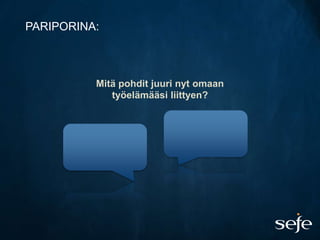 PARIPORINA:



          Mitä pohdit juuri nyt omaan
             työelämääsi liittyen?
 