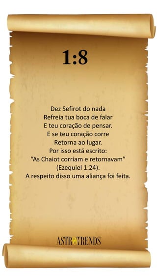 Dez Sefirot do nada
Refreia tua boca de falar
E teu coração de pensar.
E se teu coração corre
Retorna ao lugar.
Por isso está escrito:
“As Chaiot corriam e retornavam”
(Ezequiel 1:24).
A respeito disso uma aliança foi feita.
 