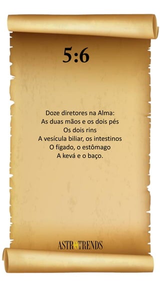 Doze diretores na Alma:
As duas mãos e os dois pés
Os dois rins
A vesícula biliar, os intestinos
O fígado, o estômago
A kevá e o baço.
 