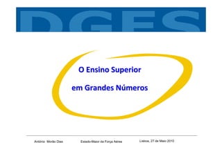 O Ensino Superior

                     em Grandes Números




António Morão Dias     Estado-Maior da Força Aérea   Lisboa, 27 de Maio 2010
 