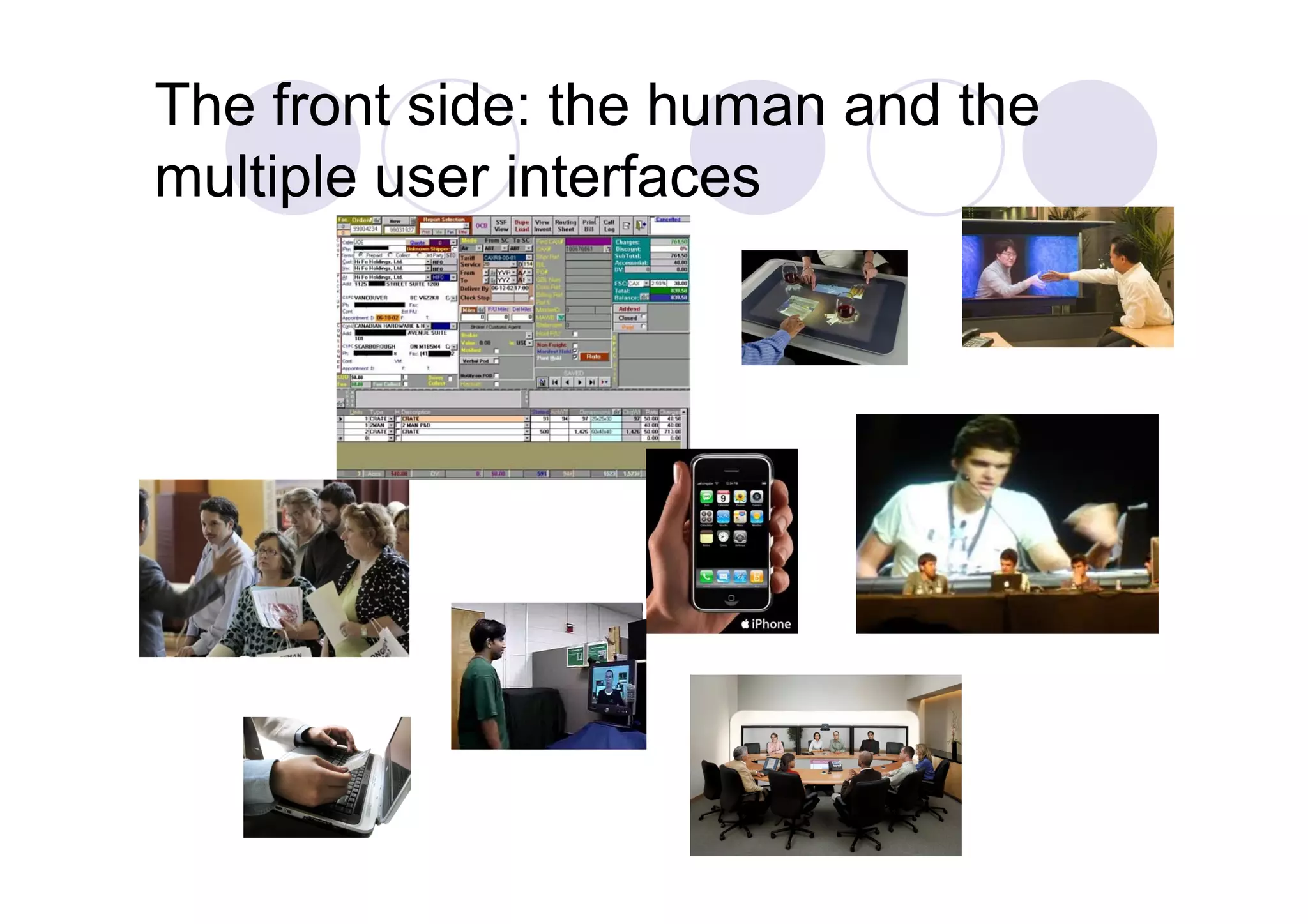 The front side: the human and the
multiple user interfaces
 