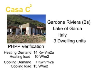 Casa C
2
Gardone Riviera (Bs)
Italy
Lake of Garda
Heating Demand 14 Kwh/m2a
Heating load 10 W/m2
Cooling Demand 7 Kwh/m2a
...