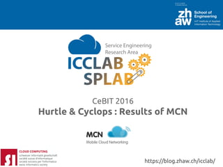 Zürcher Fachhochschule
CeBIT 2016
Hurtle & Cyclops : Results of MCN
https://blog.zhaw.ch/icclab/
 