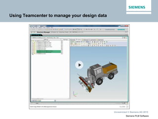 Unrestricted © Siemens AG 2015
Siemens PLM Software
Using Teamcenter to manage your design data
 