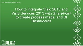 How to integrate Visio 2013 and 
Visio Services 2013 with SharePoint 
to create process maps, and BI 
Dashboards 
Knut Relbe-Moe (Avega Group) 
 