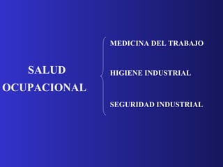 SALUD  OCUPACIONAL MEDICINA DEL TRABAJO HIGIENE INDUSTRIAL SEGURIDAD INDUSTRIAL 