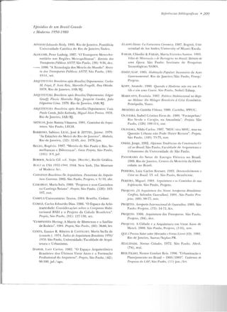 Episódios de um Hrasil Grande
e Moderno 1950-1980
AlTONso J:.'dtwrrlo Rnrly. 19R!"í. Ri o de .Janeiro, Pontifícia
U uivcrsitlatle Católica do Rio de Janciro/ Índex.
ALOUCHE. Peter Ludwig. 1987. "O Transportf' Mclro-fer-
roviiirio n;Js Regiõtos Mctrupuli tauas". J<emsta dos
Tmnsportes l)úbliro.~ ANTT', São Paulo, (!IR): 9-36, dez.
- -. 1!:!!:!0. "A Tecnologia dos Metrôs d o Mundo". Rr.vis-
ta dol· "J'ransjJortes Públiros ANTf', S~ n Pau lo , (<1Y):
43-5 1, seL
ARQUITI·:TIINA Hrasileá"a af;ós JJrasílirt/ DPf1oimentos: Cnrlos
M. Fayrl, F. Assis Reis, Mnrrello FmgPlli, f?n)' Ohtahe.
1971t Rio de J aneiro, lAR/ R,).
A UQUri1ôTUJ-IA Bmúleim afJÓs Bm.1ília/ Ot'f}()imentos: 1!-'dgrn
Graejj; Flavio Marinho Rr'gn, J nt11f11irn Guedes, Joâo
Fi/gueiros Lima. 1978. Rio rlc .Jane iro, JAB/ RJ.
A RQUIT/o'TUIV lin tsilt•ira após Urasília/Depoirnento.c T.uiz
Paulo Conde, .Julio Katinsky, Jlligw•l Alves T'err.im. 1978.
Rio de J aneiro, lAB/ ~J.
ARTICAS, J oão Batista Vilan m·a. 19R1. Caminhos dn. Arqui-
lrtum. São Paulo, l.ECH.
BARRü!:iü, Sabino; LEAl., .José & ZETTEI., .J ayme. 1!:!79.
"As Estações do Metrô do Rio rk .Ja neiro". Mádulo,
Rio de .Janeiro, (5 2) : 52-65, dez. 1978/ j an.
BELDA, Rogf rin. 19R7. "Me trôs de São l'a ulo c Rio, Se-
melhanças c Dife renças". Ouia Projl'to, São Pa u lo,
(l01 ): R-~l. jul.
Bü RSOI, Adcio Gil. s.d. Tnijla. fRccif"e I, Recife Gráfi<.:a.
RUII.r in USA 1932- f 944. 1944. Ncw York. The Museuu1
o f Modem An .
r:Anl·:t<NUS B m silPims TJe A1·q1tilelum. Panorama da ArquJtr-
tura Cem·ense. 1982. São Paulo, Projeto, v. 9/"10, abr.
CA:vt!RCO, Maria Inês. 1989. "Projetos e seus Caminhos
na Í.<Jil inga Raiana"- Pmil'lo, São Paulo, (126) : 103-
107, out.
CAMl'US Universitá1·io: Textos. 19R4. lk asília, Cedate.
COMAS, Carlos Eduardo Dias. 1986. "O Espaço da Arbi-
trariedade: Con side ra~·ties sohrf' n Conj unto H abi-
tacio n al BNII e o Proje to da Cid adto Brasileira".
Pro)Pio, Siio P"nl o, (91): 1 ~7-1 30, set.
"COMPANHIA Hcring: A Matriz cte Blnmcn<lu e o Satélitto
de Rodeio". 1984. Projt•lo, Siio Paulo, (60): 36-66, fev.
COSTA, Eun ice R. Ri beiro & CASTII.IIO, M;JJ"ia Stclla de
(coords.). I 974. Índice de Arquitetura Bmsilfira 1950/
1970. São Paulo, Universidade/Faculdade de Arqui-
k tura c Urbanismo.
DAHER, Ln iz C" rlos. 1!:!82. "O Espaço Arquitetônico
Brasileiro dos Üll imos Vinte Anos c a Formação
Profission"l d o Arquiteto". Projtto, São Paulo, (42):
90-100, j ul./ ago.
Rçferêllcias Bibliourá.flcas • 209
U .M)/0 Oir.stf': ! .a listrurtum Cnmnira. I!:!87. Bogo1á. Uni-
vcrsidad de los Andes/ Univt>rsity oi" Miami/ Escala.
FARAH, Cláudio & FARAII. ~arta Fcrrein1 Sanlos. 1993.
Vilas dt' iVIitl<'lll("tio r· rir BmTttgt•Ju no /Jrasil: H.etmln de
uma Á"tJoca. São Paulo: I nstituto de PPsqu isas
Tecnológiras/ SAMA.
FINEP/ CAP. 1985. Jlabitaçâo l'of;ular: lnvenltitio da Af;Úo
Govrrnnmental. Rio de .Janeiro/São Paulo, Finep/
P1·ojcto.
KOPP, Anatolc. 1990. Quando o 11.odttrno não Pm wn F:s-
lilo e sim uma l.tiiHa. Siio Paulo, Nobcl!Edusp.
MARICATO, F.nnín i;t. 1987. Politica Habitacional no H.egi-
mc Milit(l,r: /Jo MilngrP Rmsill'iro â Crise /~'conômica.
Petrópolis, Vozes.
MHMÓR!il da Curitiba l!rhnn.n.. 1990. Cnritih<1, TPPUC.
ÜI.IVEIRA, Isabel Cristina F.i1·as de. 19HY. "Parau pebas/
Rio Ve rdto " Canü ii~. n<1 Amazônia". J'rojeto. São
Paulo, ( 126) I 09- 114, out.
OI.IVJo:IKA, Nilclo Carlos. 1987. "MDU vir<~ MHU , mas na
Q uestão Urbana niio Pode l lavcr Recuos". Projeto,
São Paulo, (105) 73-75, nov.
OSEKl,.Jorge. 1982. i(!fUI/Ias Te-wlfnria.1 tla CmHlr'll(ri.o (."i-
vil no Bmsil. São Paulo, Faculdade df' Arq uitetu ra e
Urban ismo da Universidade de São Paulo.
PANORAMA elo Setu•· de Energia El é tri<.:a 110 Brasil.
19RR. Rio dejaneiro, Ccu lro 1ht Memória da Eletri-
cidade no Brasil.
PERt<:lRA, Luiz Carlos Kresser. 19H:1. Otistmvolvim.mto e
r:?i.se no Hmsil. 1~ . eu. Süu Paulo, Brasi li c nsc.
PEREIRA, Migutol. 1984. ;1-rquitt•tura I' os Caminhos de sua
E.'Cplimrr1o. Siio Paulo, Projeto.
PKOJI·: ro. [A Arquili!ll/Tfl dos Nmms JeropoTIOS H1·asileiros:
Confins, Salvado1; Cuarullws]. l !:!8'1 . São Paulo: Pro-
jeto, (69): 60-77, nov.
PROJETO. Aeroporto l n terna.cional de Guarul/ws. 19H!'i. São
r~ u 1 o: Projeto, (72): 51-71, fcv.
PROJETO. 1986. flrquitetura dos Transportes. Siin Paulo,
l'rojeto, (94), dc7..
PROJETO. A Cidade c a Arquitetura em Vinte Anos de
Metrô. 1988. S;"io P<1ulo, Projew, (116), nov.
QUE é Praisn Sab11r sobn• Mm-rados e Feira:~ Livrt·.~ (O). I~JS2 .
Rio ele J aneiro, SareJn/ Stoplan-PR.
REALIDAJJL Nossas Cidad11s. 1972. São Pa ulo, 1bril ,
(74), lll é!i .
RF.TS FILHO, N1~stor Coulan Reis. 1996. "Urbanização e
Planejamento no Brasil- 1960/ 1983". Cru/enws dti
I'Psquisa do /,AP, São Paulo, ( 11) j an./fcv.
--~----
 