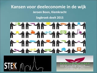 Kansen voor deeleconomie in de wijk
Jeroen Boon, Kiemkracht
Segbroek deelt 2015
 