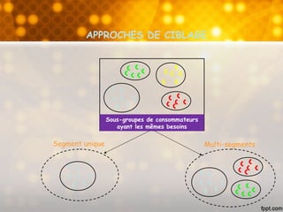 APPROCHES DE CIBLAGE
Sous-groupes de consommateurs
ayant les mêmes besoins
Segment unique Multi-segments
 