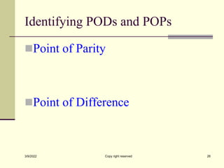 Identifying PODs and POPs
Point of Parity
Point of Difference
3/9/2022 Copy right reserved 26
 