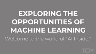 Welcome to the world of “AI Inside.”
EXPLORING THE
OPPORTUNITIES OF
MACHINE LEARNING
 