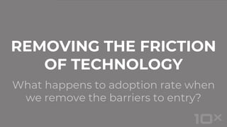 What happens to adoption rate when
we remove the barriers to entry?
REMOVING THE FRICTION
OF TECHNOLOGY
 