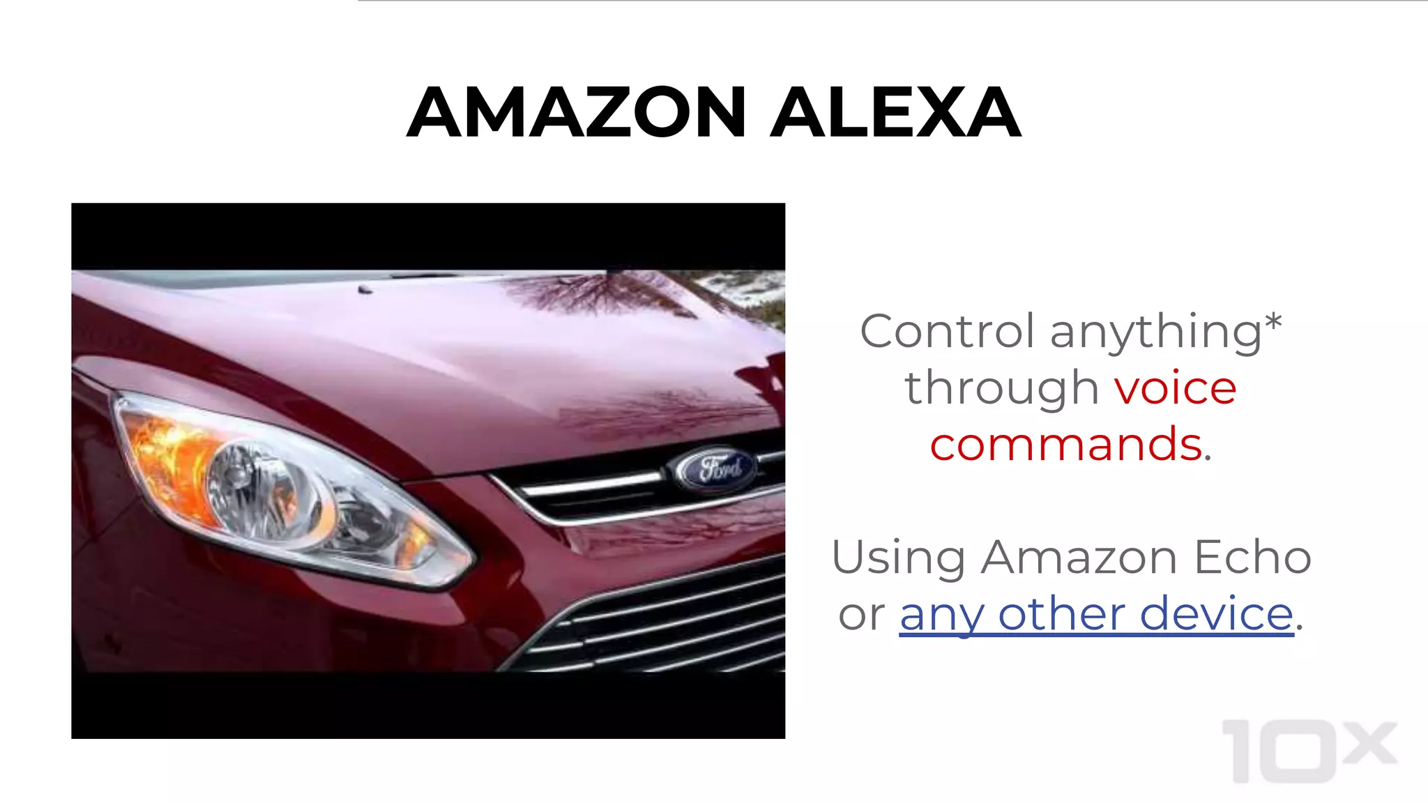 AMAZON ALEXA
Control anything*
through voice
commands.
Using Amazon Echo
or any other device.