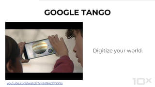 GOOGLE TANGO
Digitize your world.
youtube.com/watch?v=iHN4c7FYXYs
 