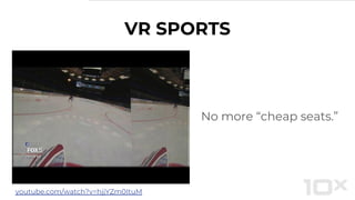 VR SPORTS
No more “cheap seats.”
youtube.com/watch?v=hjjYZm0ItuM
 