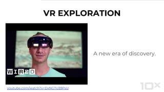 VR EXPLORATION
A new era of discovery.
youtube.com/watch?v=DxNGTU39PsU
 
