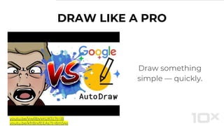 DRAW LIKE A PRO
Draw something
simple — quickly.
youtu.be/VwRbvVrUXTc?t=18
youtu.be/kfrBrxfEEAs?t=8m54s
 