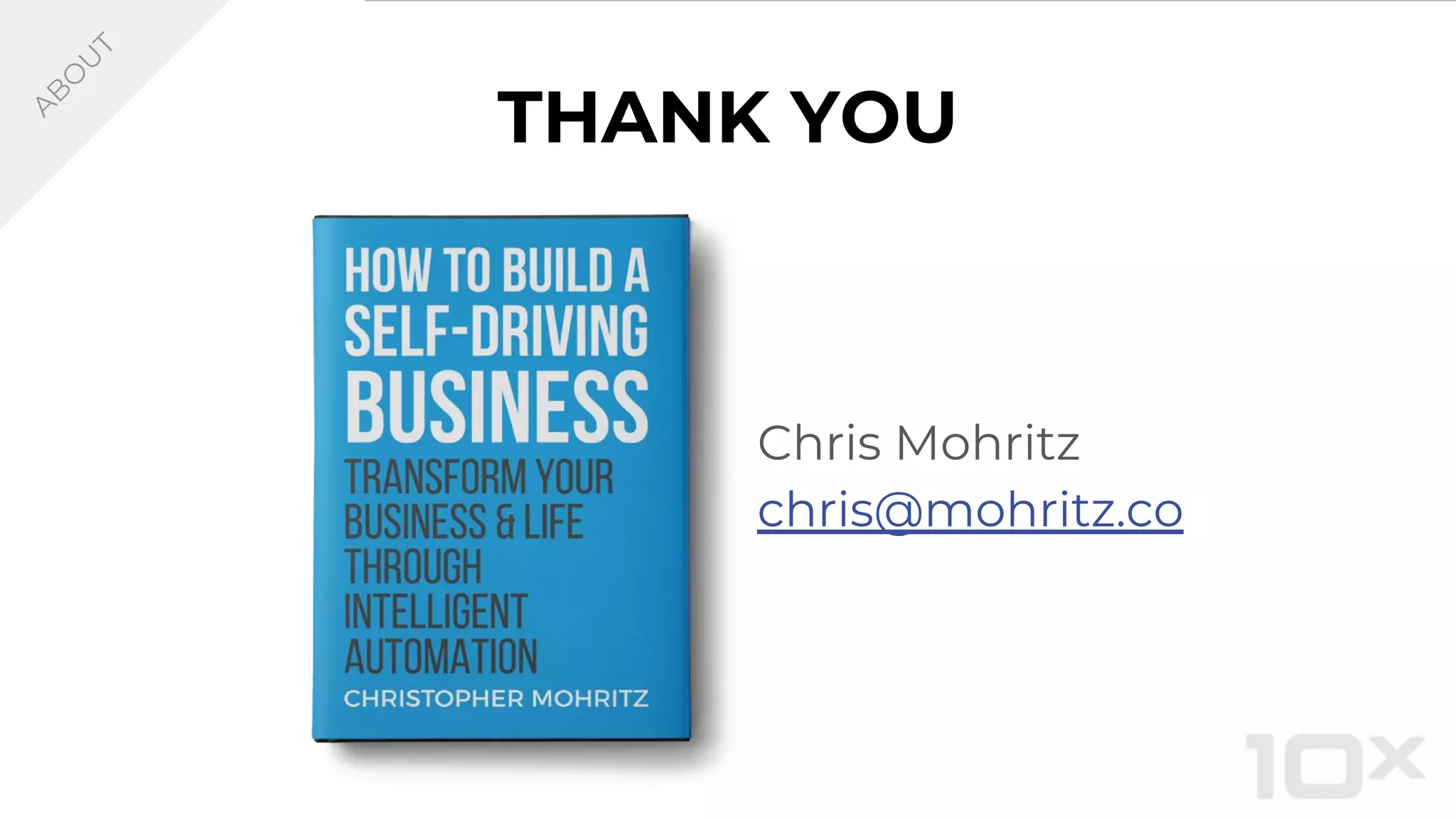 THANK YOU
A
B
O
U
T
Chris Mohritz
chris@mohritz.co
 