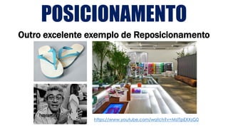 POSICIONAMENTO
https://www.youtube.com/watch?v=MstTpEXXsG0
Outro excelente exemplo de Reposicionamento
 