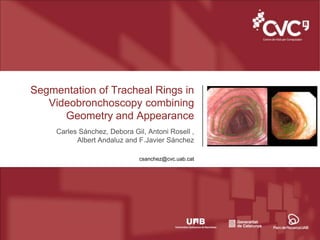 Segmentation of Tracheal Rings in
Videobronchoscopy combining
Geometry and Appearance
Carles Sánchez, Debora Gil, Antoni Rosell ,
Albert Andaluz and F.Javier Sánchez
csanchez@cvc.uab.cat
 