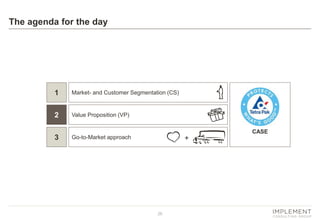 The agenda for the day

1

Market- and Customer Segmentation (CS)

2

Value Proposition (VP)

3

Go-to-Market approach

CA...