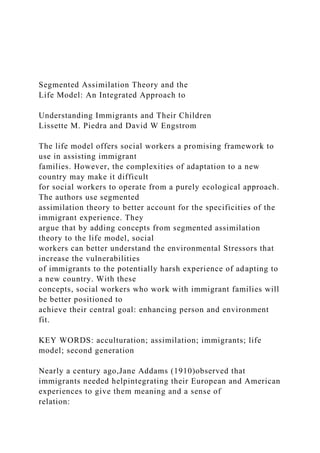 Segmented Assimilation Theory and theLife Model An Integrat.docx
