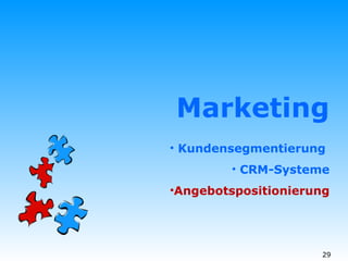 Marketing Kundensegmentierung  CRM-Systeme Angebotspositionierung 