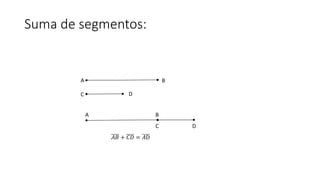 Suma de segmentos:
A B
C D
A B
C D
𝐴𝐵 + 𝐶𝐷 = 𝐴D
 