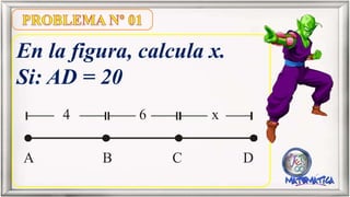 En la figura, calcula x.
Si: AD = 20
4
CA B D
6 x
 