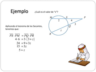 Ejemplo ¿Cuál es el valor de “z”? Aplicando el teorema de las Secantes, tenemos que: