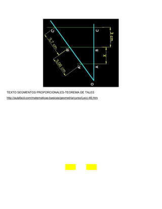 TEXTO SEGMENTOS PROPORCIONALES-TEOREMA DE TALES
http://aulafacil.com/matematicas-basicas/geometria/curso/Lecc-46.htm
 